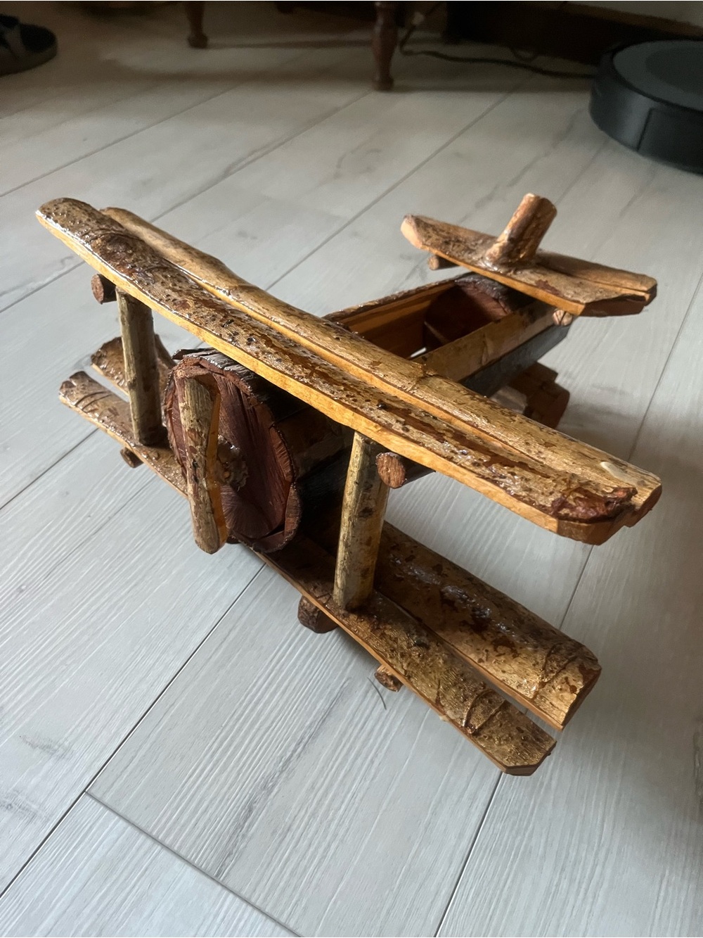 Rustic Wooden Biplane Décor - Natural Brown
